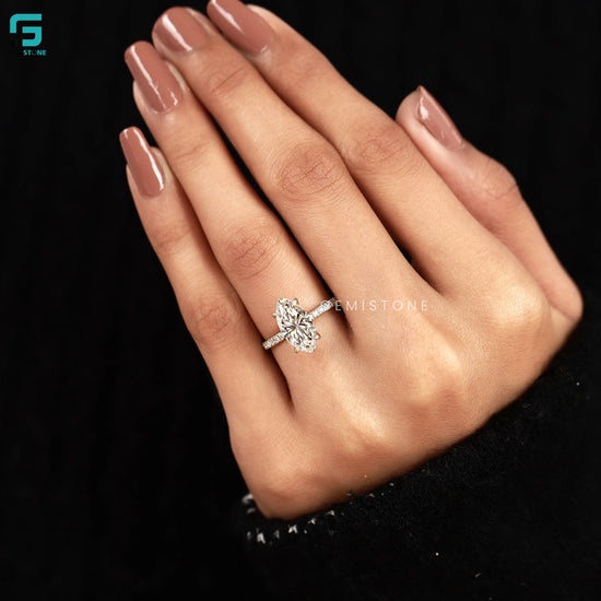 Marquise Cut Pave Set Lab Diamond Hidden Halo Ring