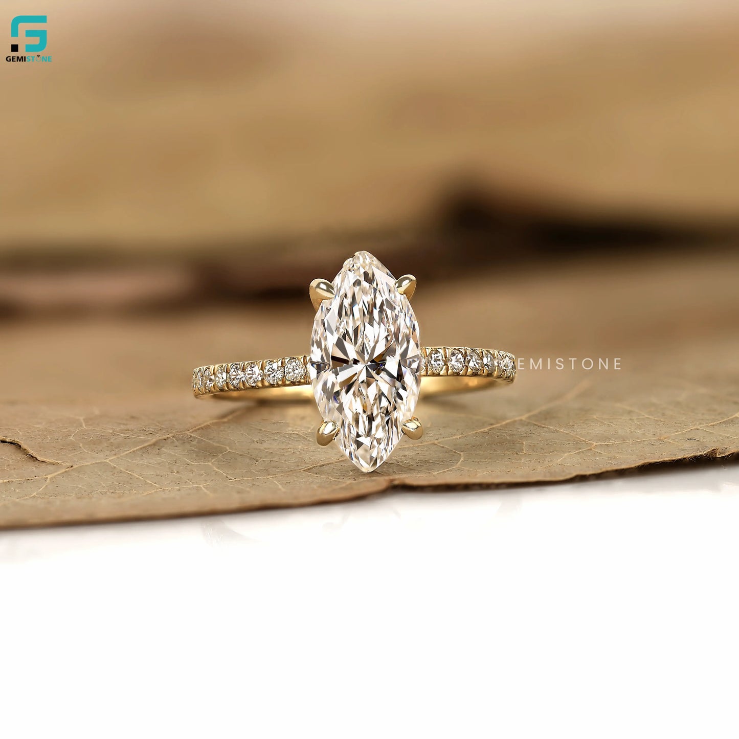 Marquise Cut Pave Set Lab Diamond Hidden Halo Ring