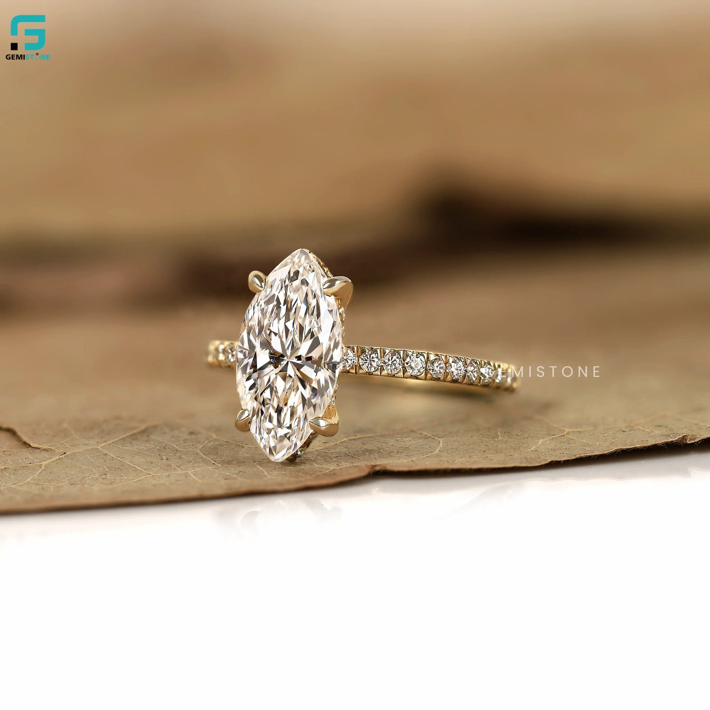 Marquise Cut Pave Set Lab Diamond Hidden Halo Ring