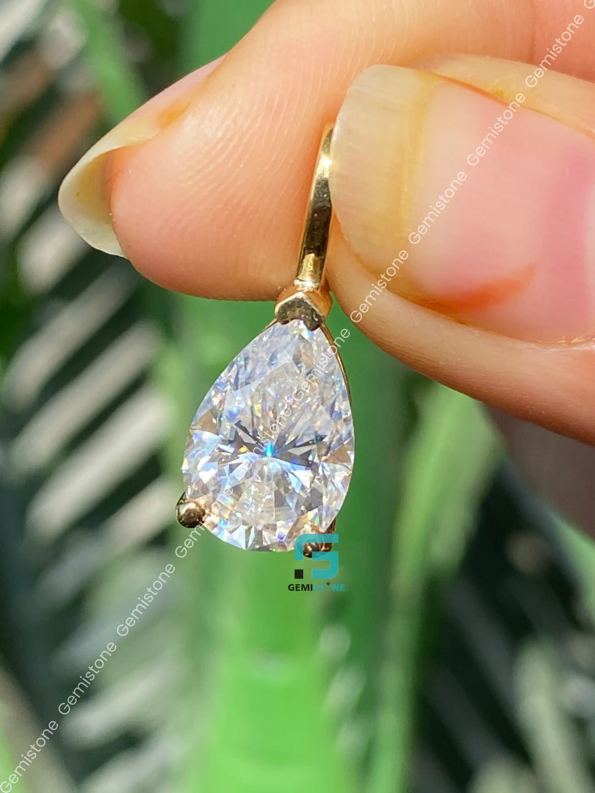 3CT Pear Cut Prong Set Moissanite Charm Pendant For Women