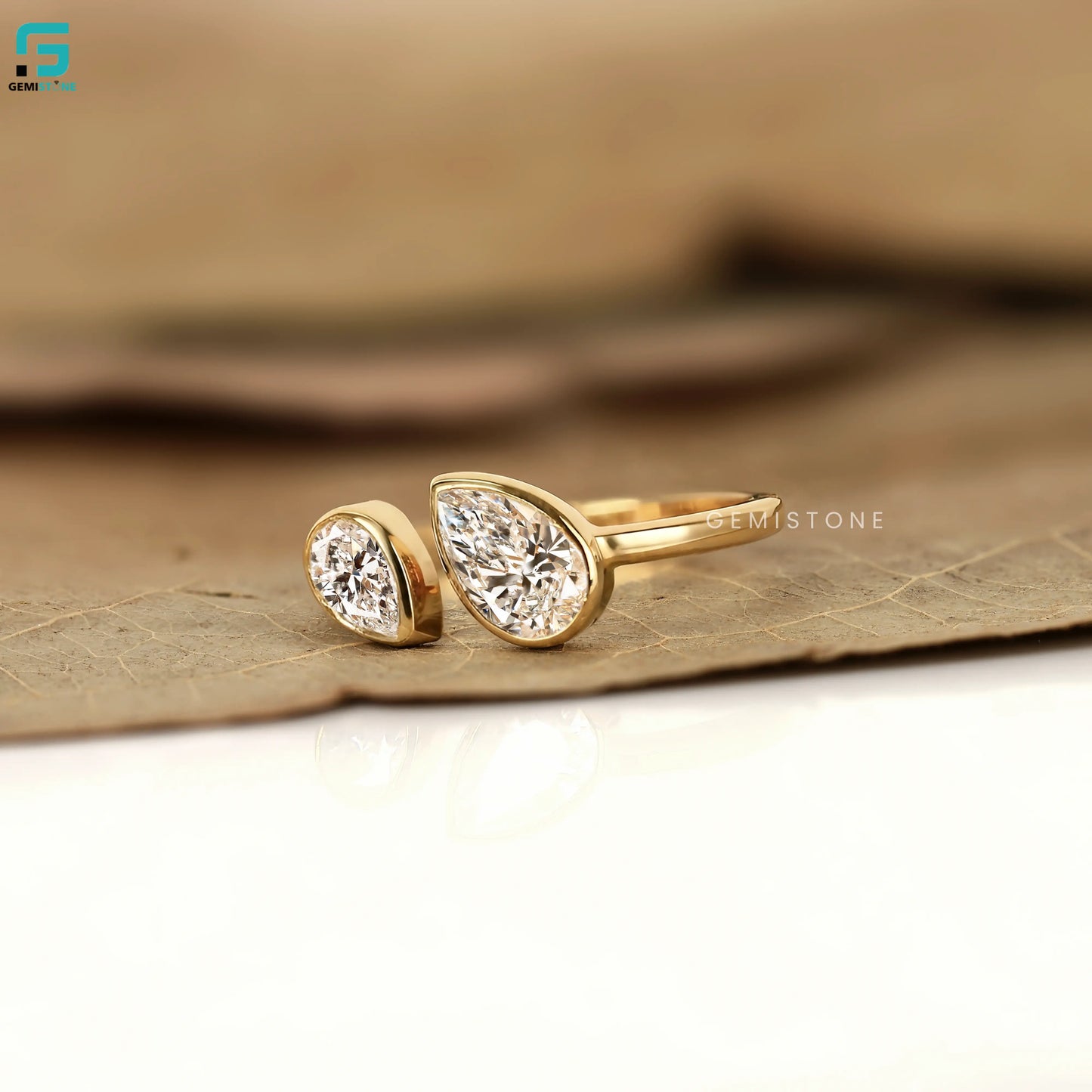 Pear Cut Toi Et Moi Lab Diamond Bezel Set Wedding Ring