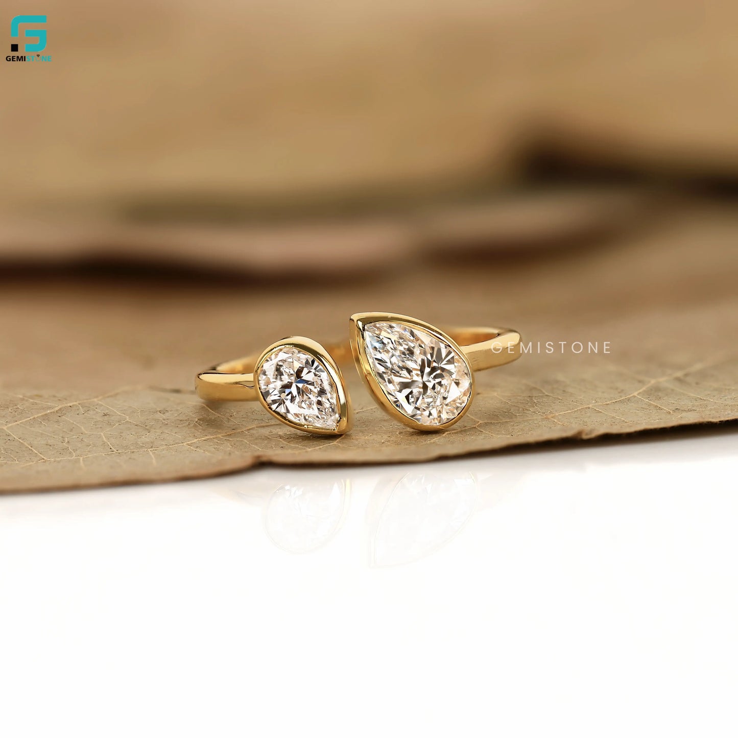 Pear Cut Toi Et Moi Lab Diamond Bezel Set Wedding Ring