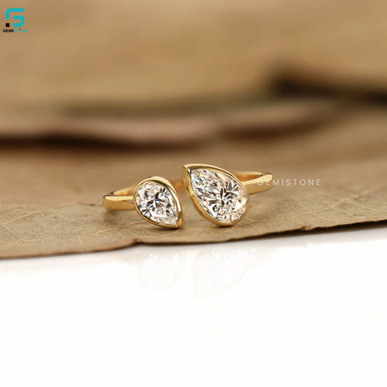 Pear Cut Toi Et Moi Lab Diamond Bezel Set Wedding Ring