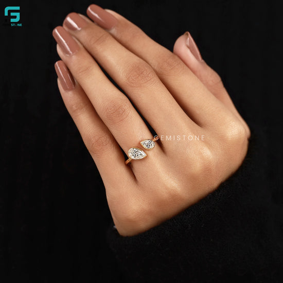 Pear Cut Toi Et Moi Lab Diamond Bezel Set Wedding Ring