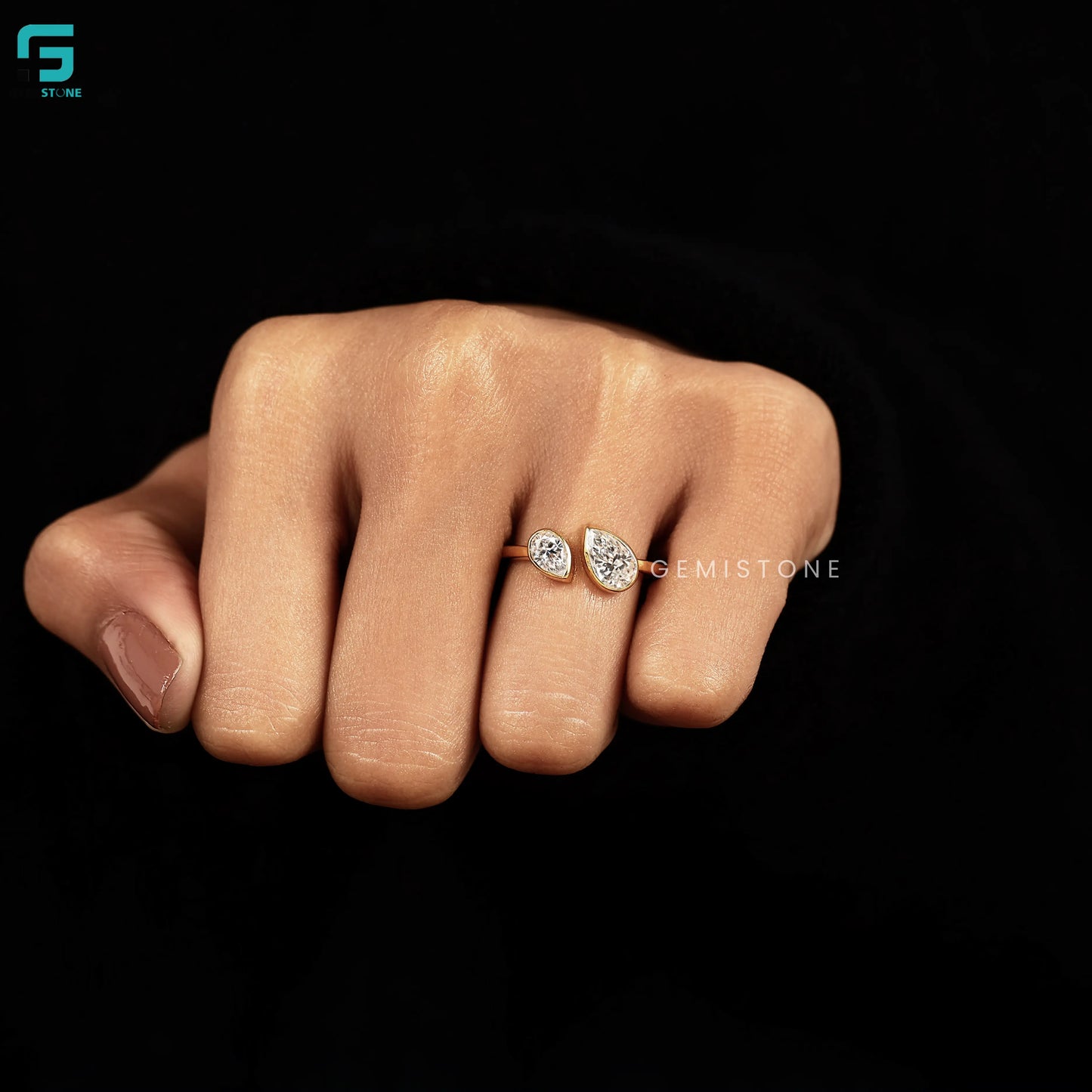 Pear Cut Toi Et Moi Lab Diamond Bezel Set Wedding Ring