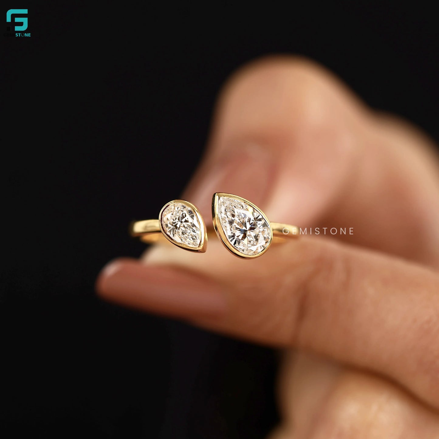 Pear Cut Toi Et Moi Lab Diamond Bezel Set Wedding Ring