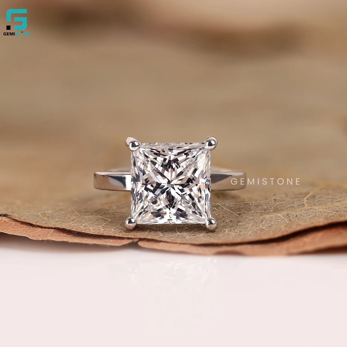 Princess Cut Hidden Halo Lab Diamond Wedding Ring For Women