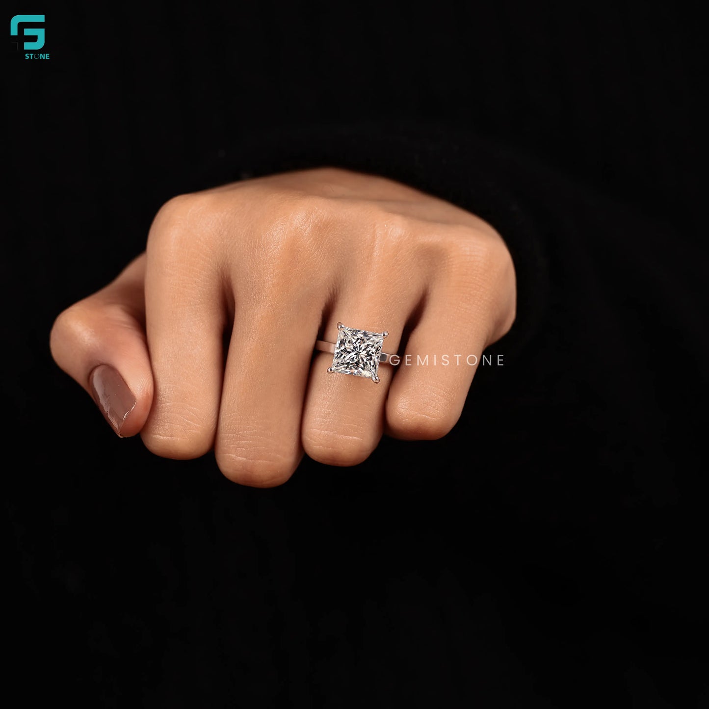 Princess Cut Hidden Halo Lab Diamond Wedding Ring For Women