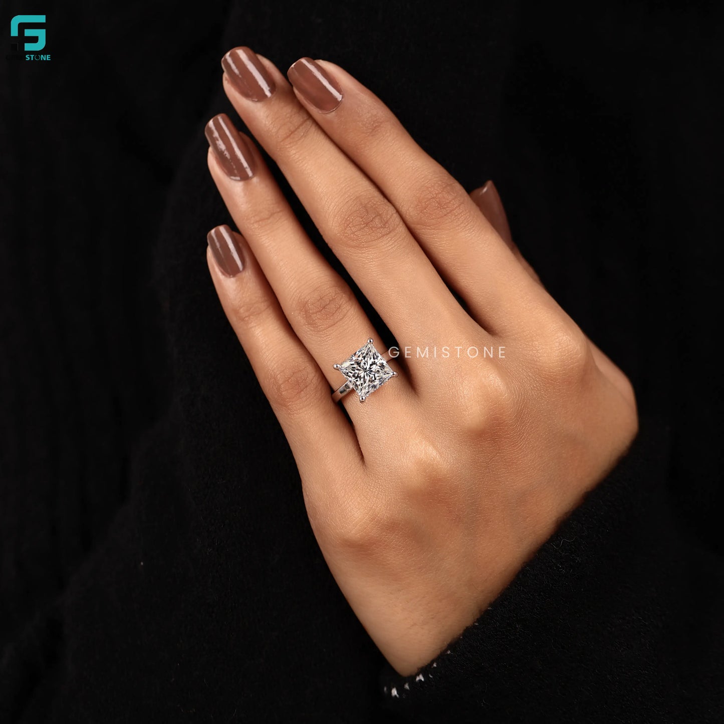 Princess Cut Hidden Halo Lab Diamond Wedding Ring For Women