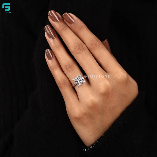 Princess Cut Hidden Halo Lab Diamond Wedding Ring For Women