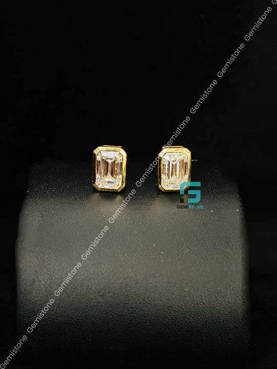 3CT Emerald Cut Bezel Set Moissanite Earrings in 925 Silver