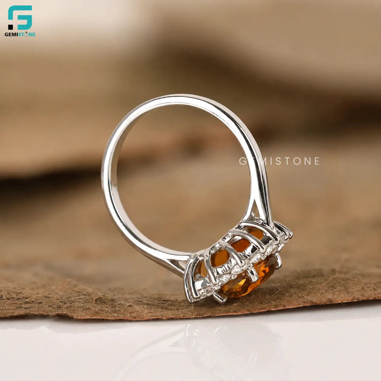 3CT Color Lab Diamond Orangy Brown Floral Halo Ring 
