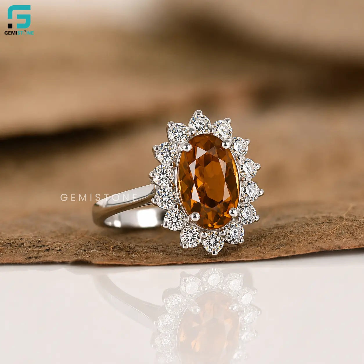 3CT Color Lab Diamond Orangy Brown Floral Halo Ring For Women