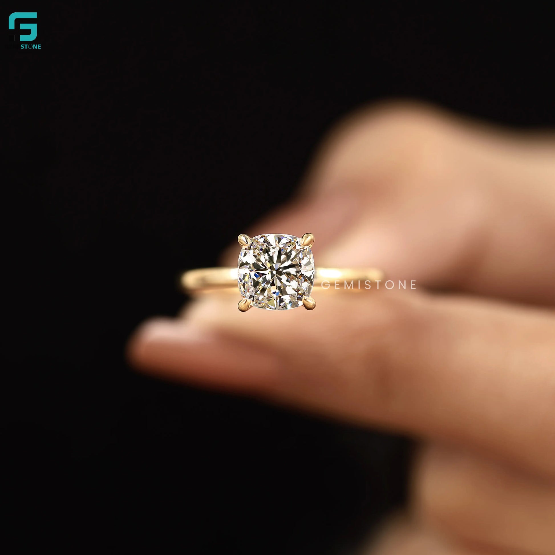 3CT Cushion Cut Lab Grown Diamond Solitaire Ring 