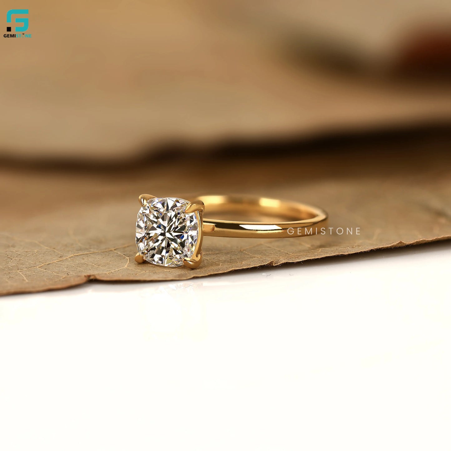 3CT Cushion Cut Lab Grown Solitare Wedding Ring