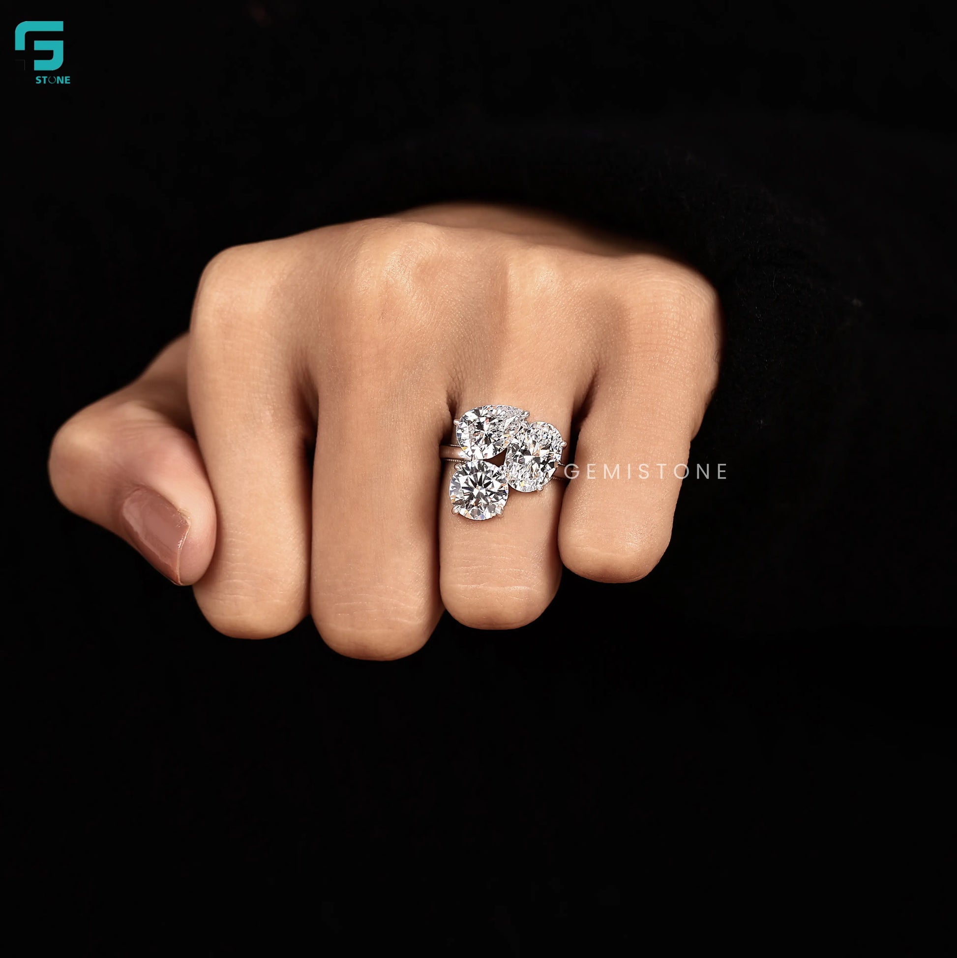 3CT Cushion Three Stone Lab Diamond Wedding Ring