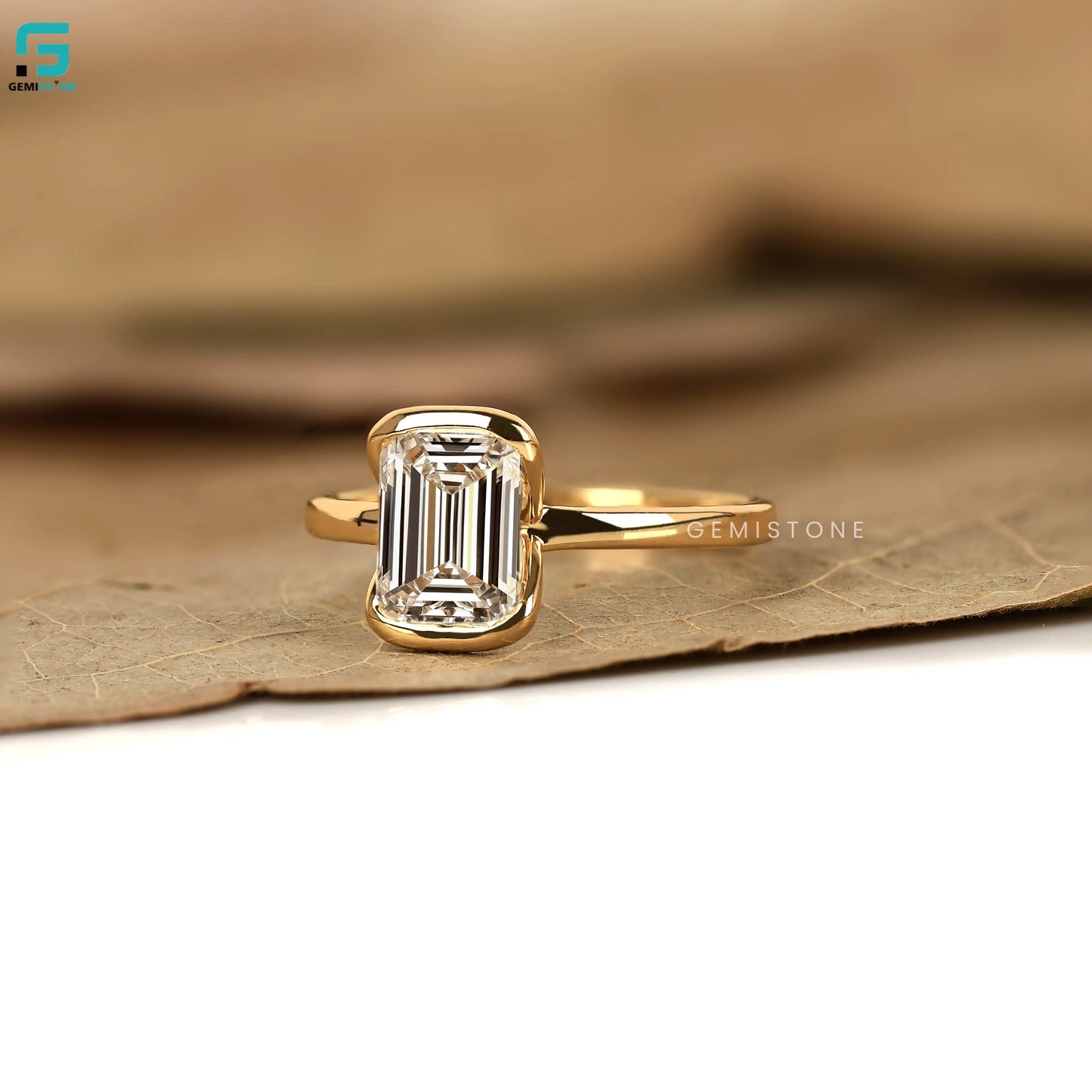 3CT Emerald Cut Half Bezel Set Lab Diamond Ring For Women