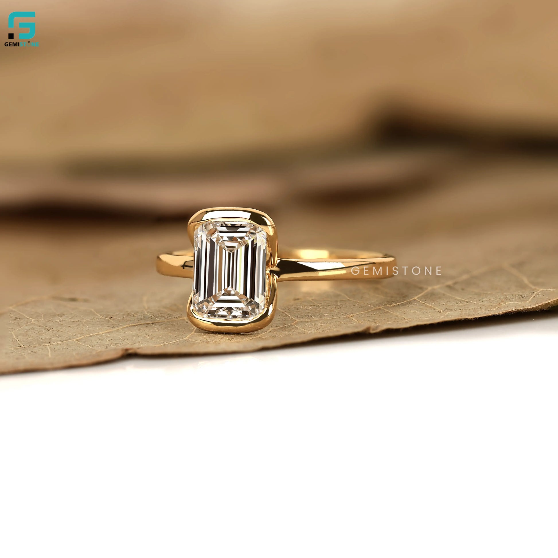 3CT Emerald Cut Half Bezel Set Lab Diamond Ring For Women