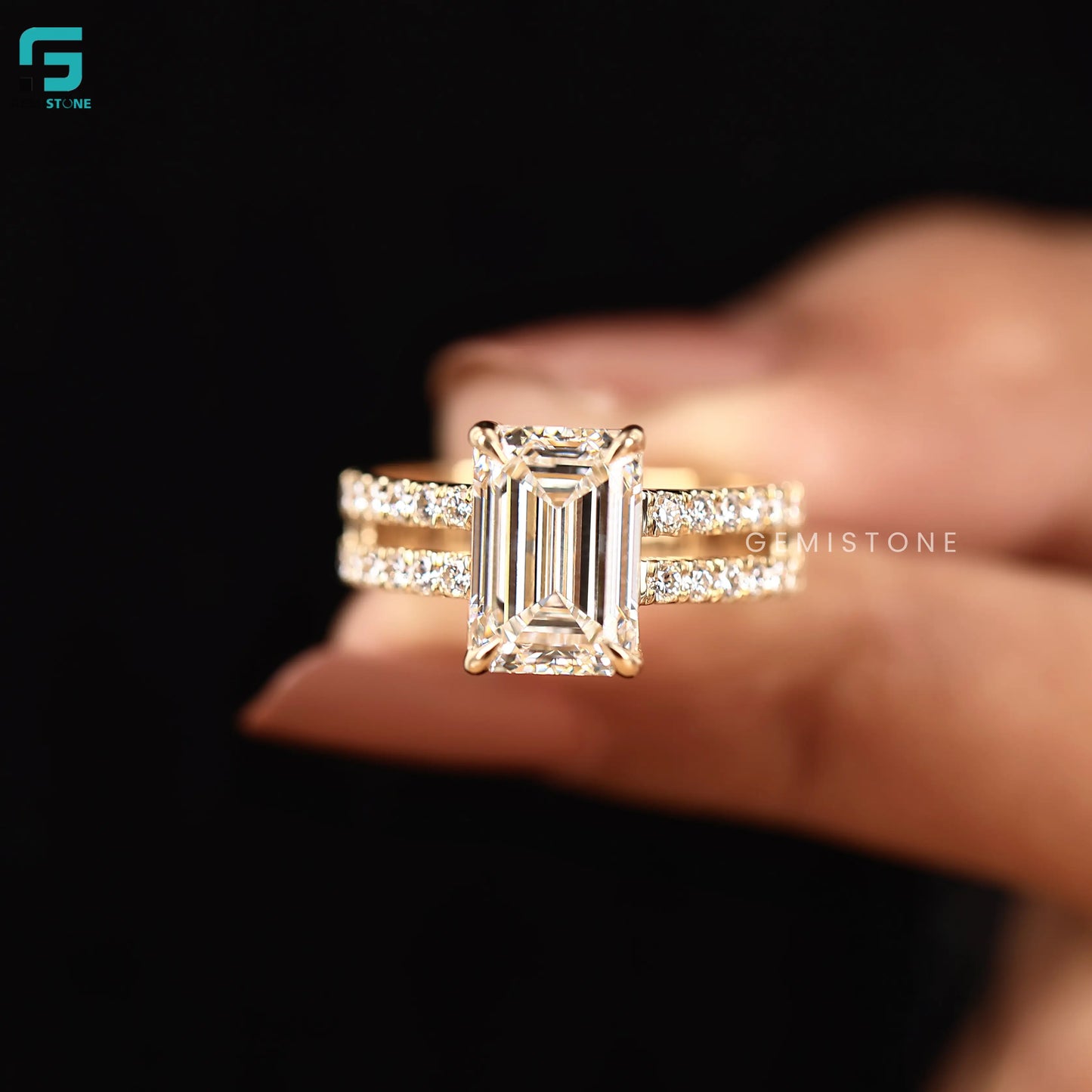 3CT Emerald Double Pave Set Lab Grown Diamond Ring 