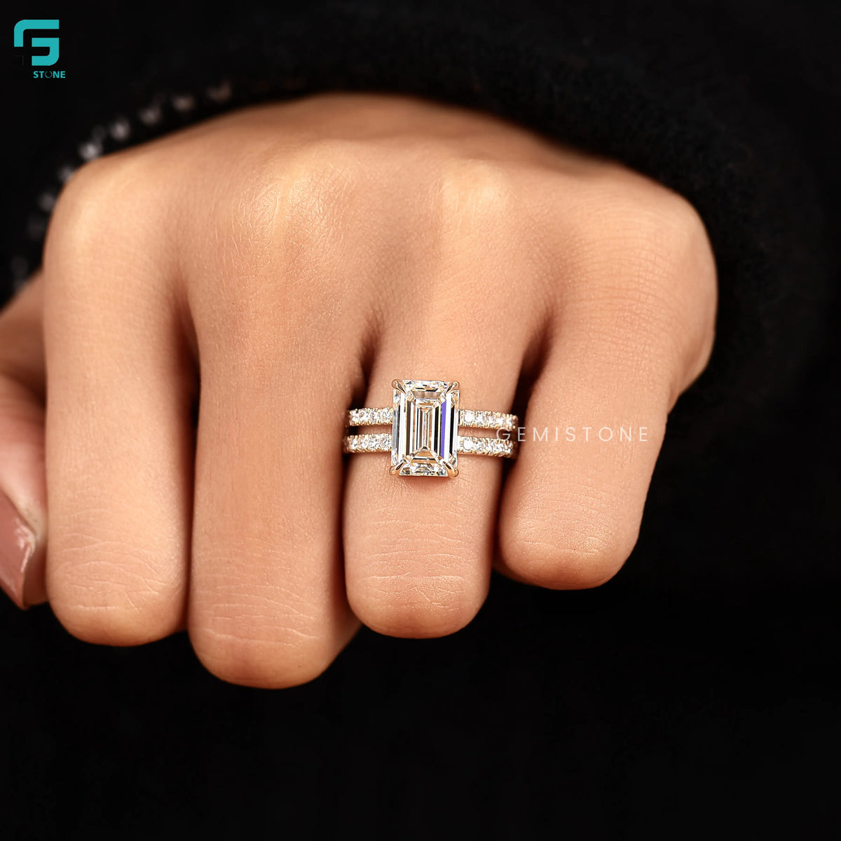 3CT Emerald Double Pave Set Lab Grown Diamond Ring For Women