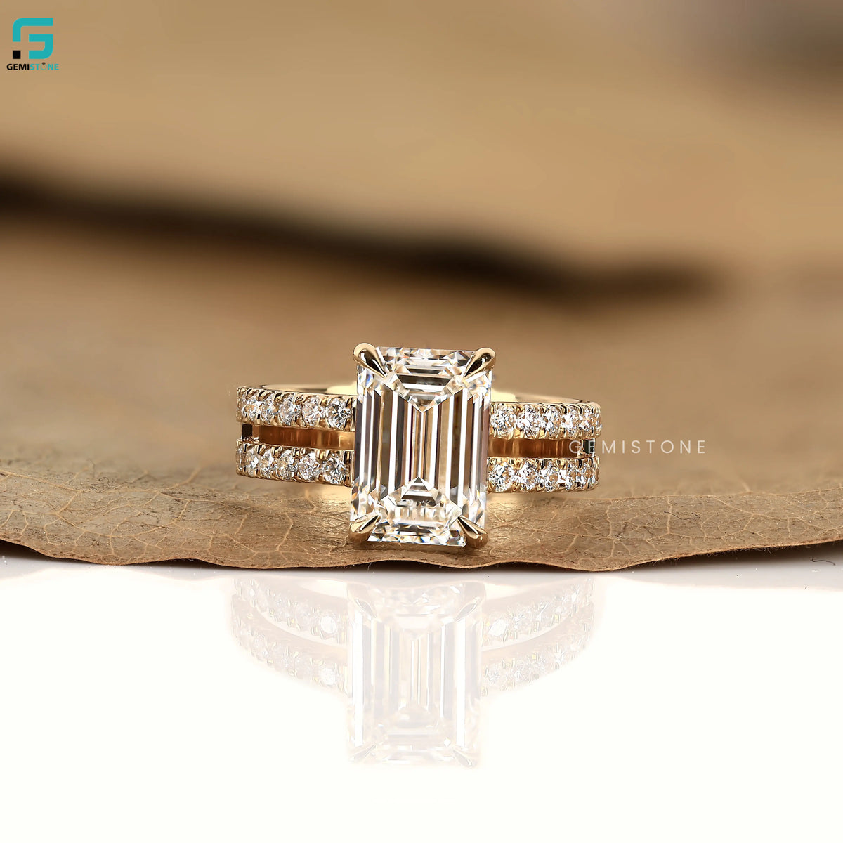 3CT Emerald Double Pave Set Wide Band Lab Grown Diamond Ring For Women