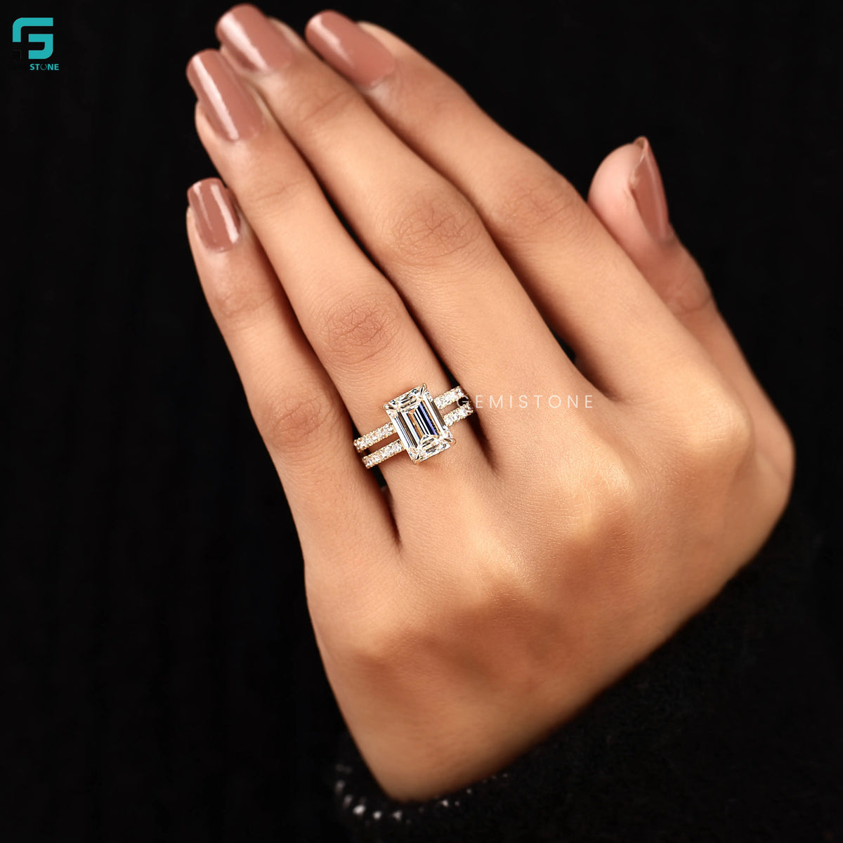 3CT Emerald Double pave Set Lab Diamond Ring For Women