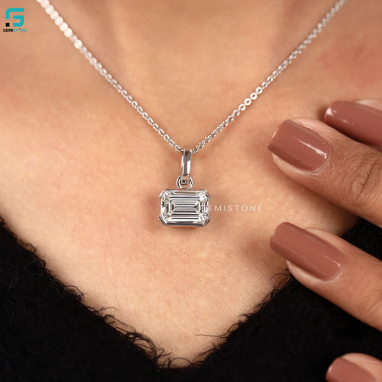3CT Emerlad Bezel East West Solitare Pendant For Women