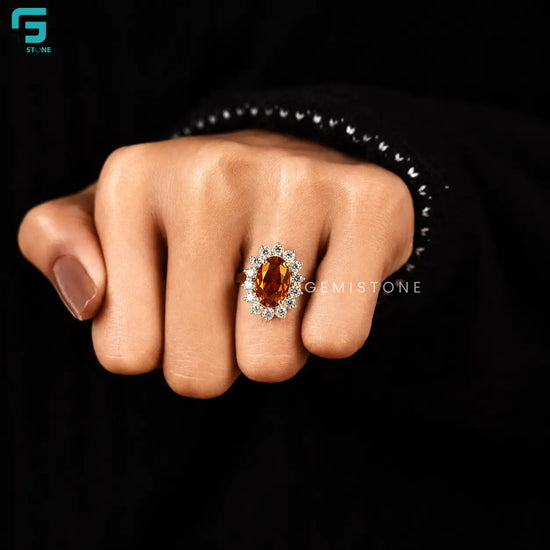3CT Lab Diamond Orangy Brown Floral Halo Ring For Women
