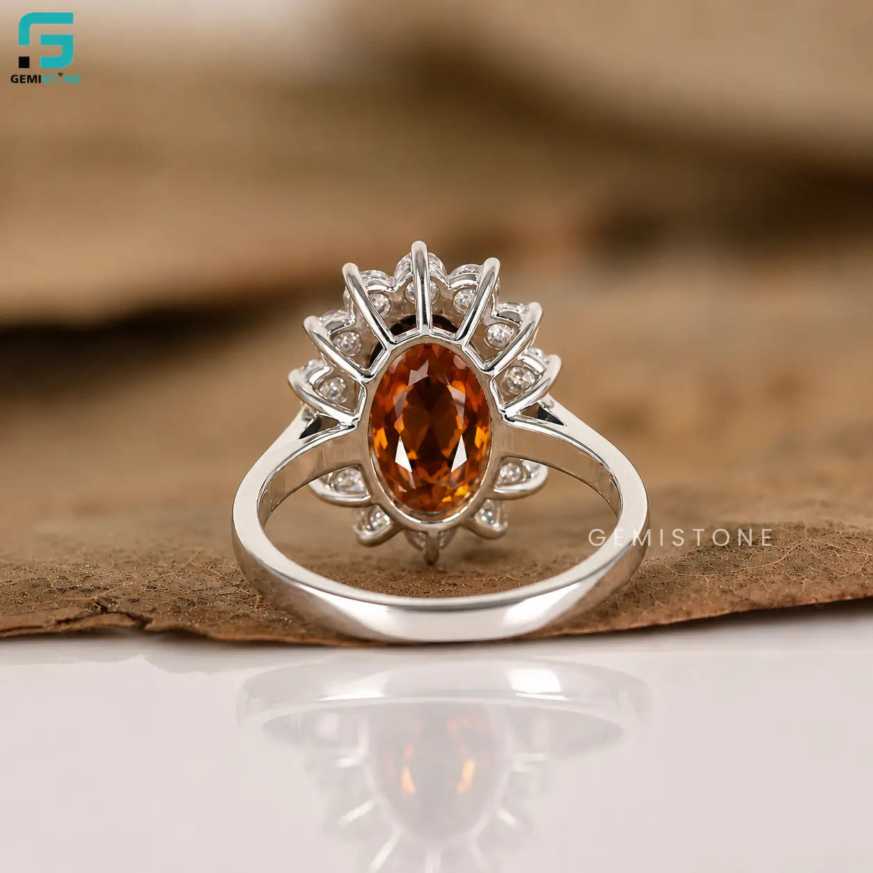 3CT Lab Grown Diamond Orangy Brown Floral Halo Ring 