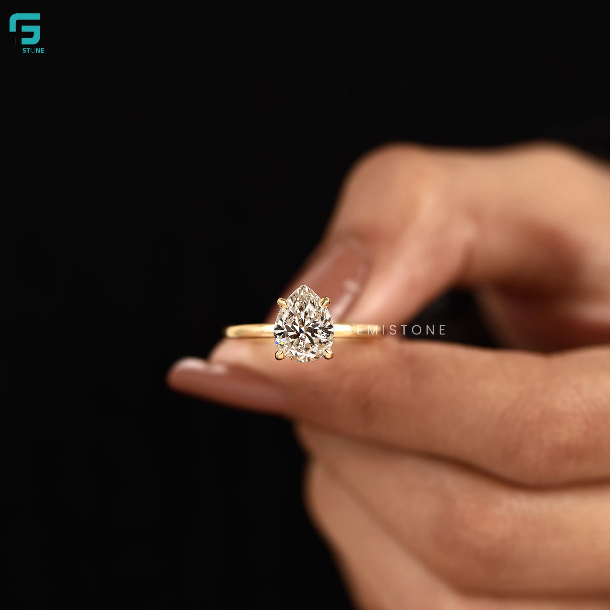 3CT Lab Grown Pear Ring For Women