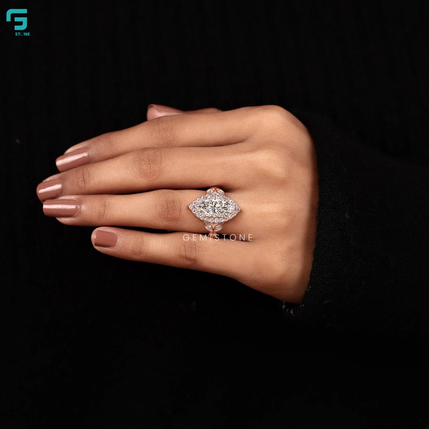 3CT Marquise Halo Lab Diamond Wedding Ring
