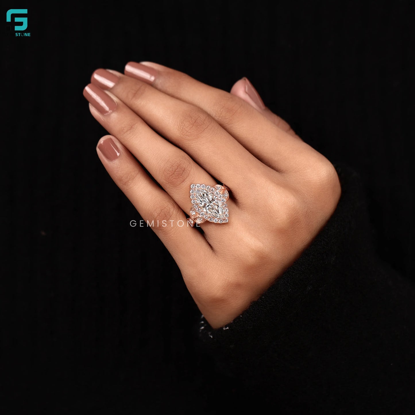 3CT Marquise Halo Lab Diamond Wedding Ring For Women