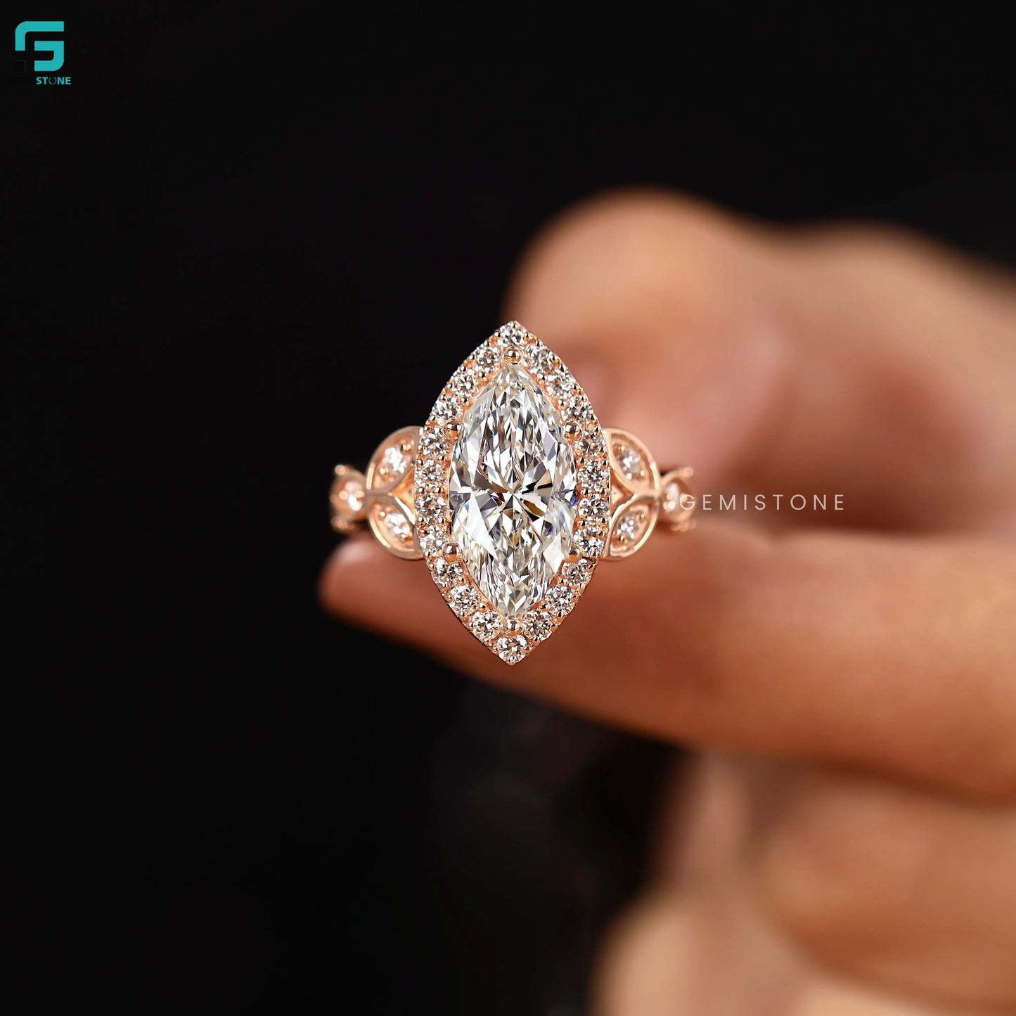 3CT Marquise Halo Lab Grown Diamond Wedding Ring For Women