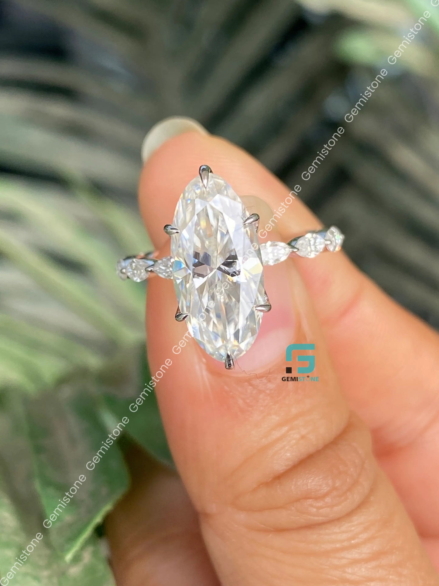 3CT Moval Bubble Band Moissanite Wedding Ring 
