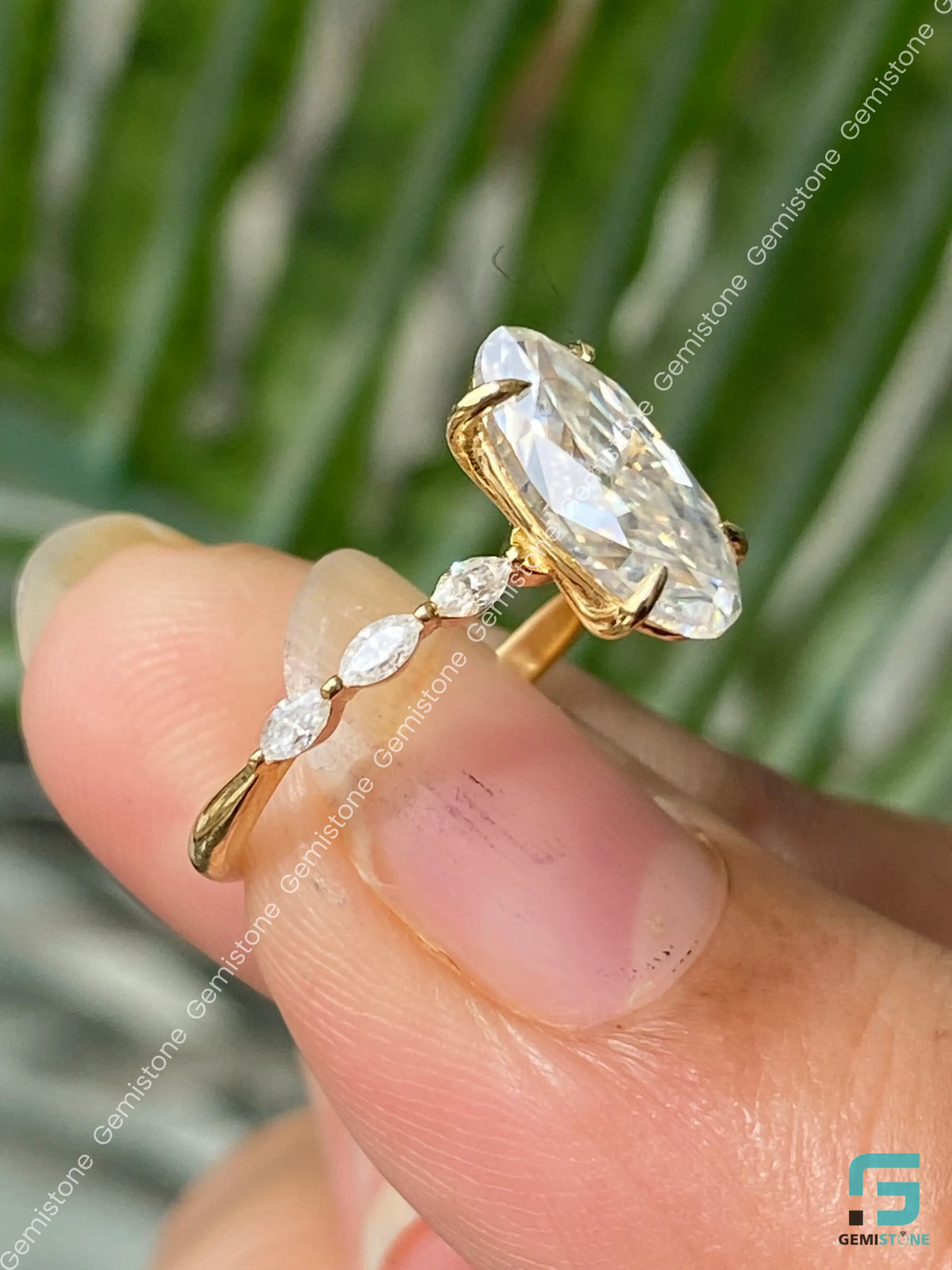 3CT Moval Cut Marquise Pave Band Moissanite Ring For Women