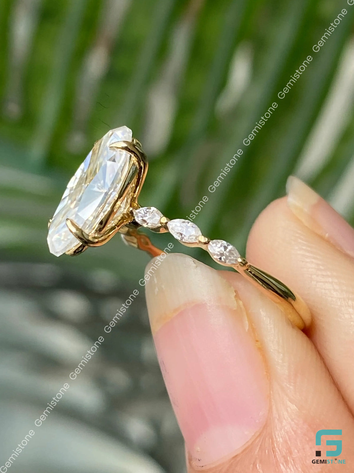 3CT Moval Cut Moissanite Marquise Pave Band Ring 
