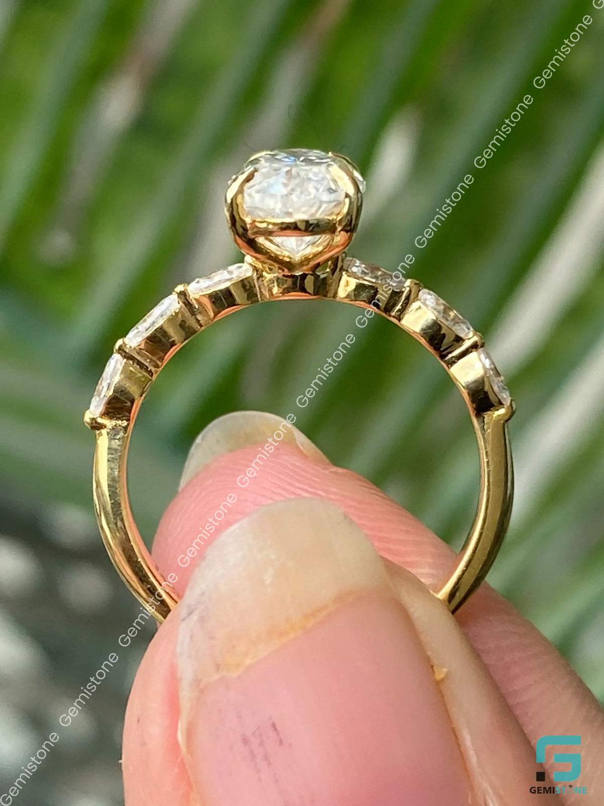 3CT Moval Cut Moissanite Marquise Pave Band Ring For Women