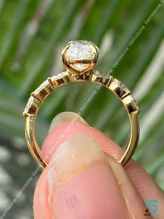3CT Moval Cut Moissanite Marquise Pave Band Ring For Women