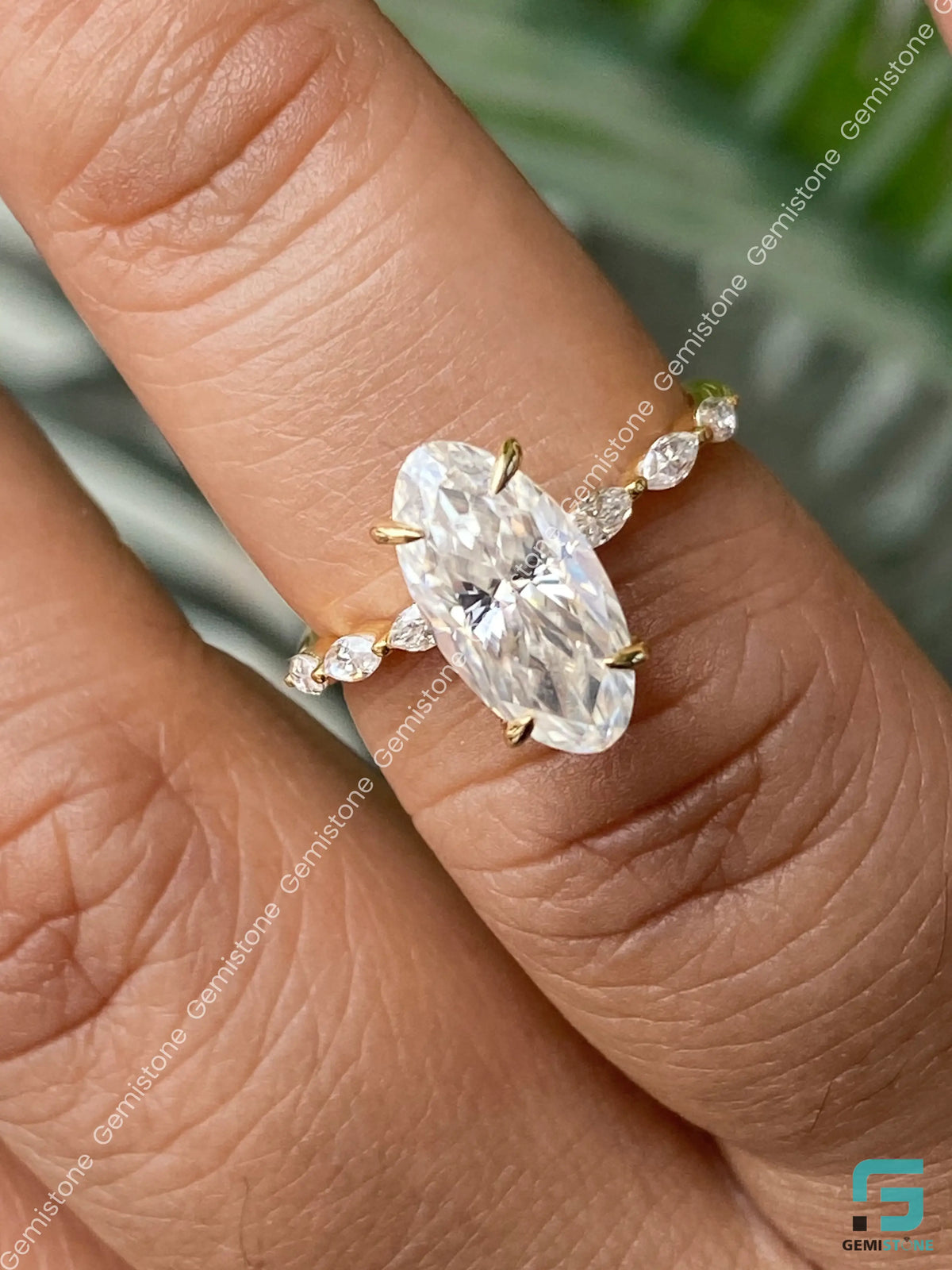 3CT Moval Cut Moissanite Marquise Pave Band Wedding Ring For Women