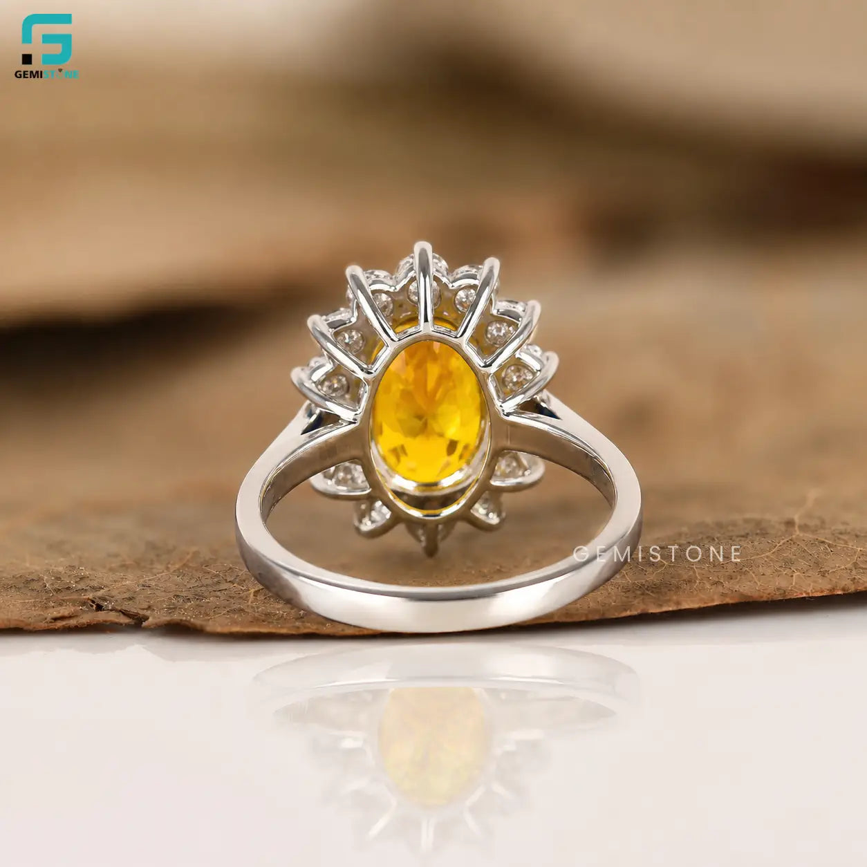 3CT Oval Cut Halo Intense Yellow Color Lab Diamond Ring For Women