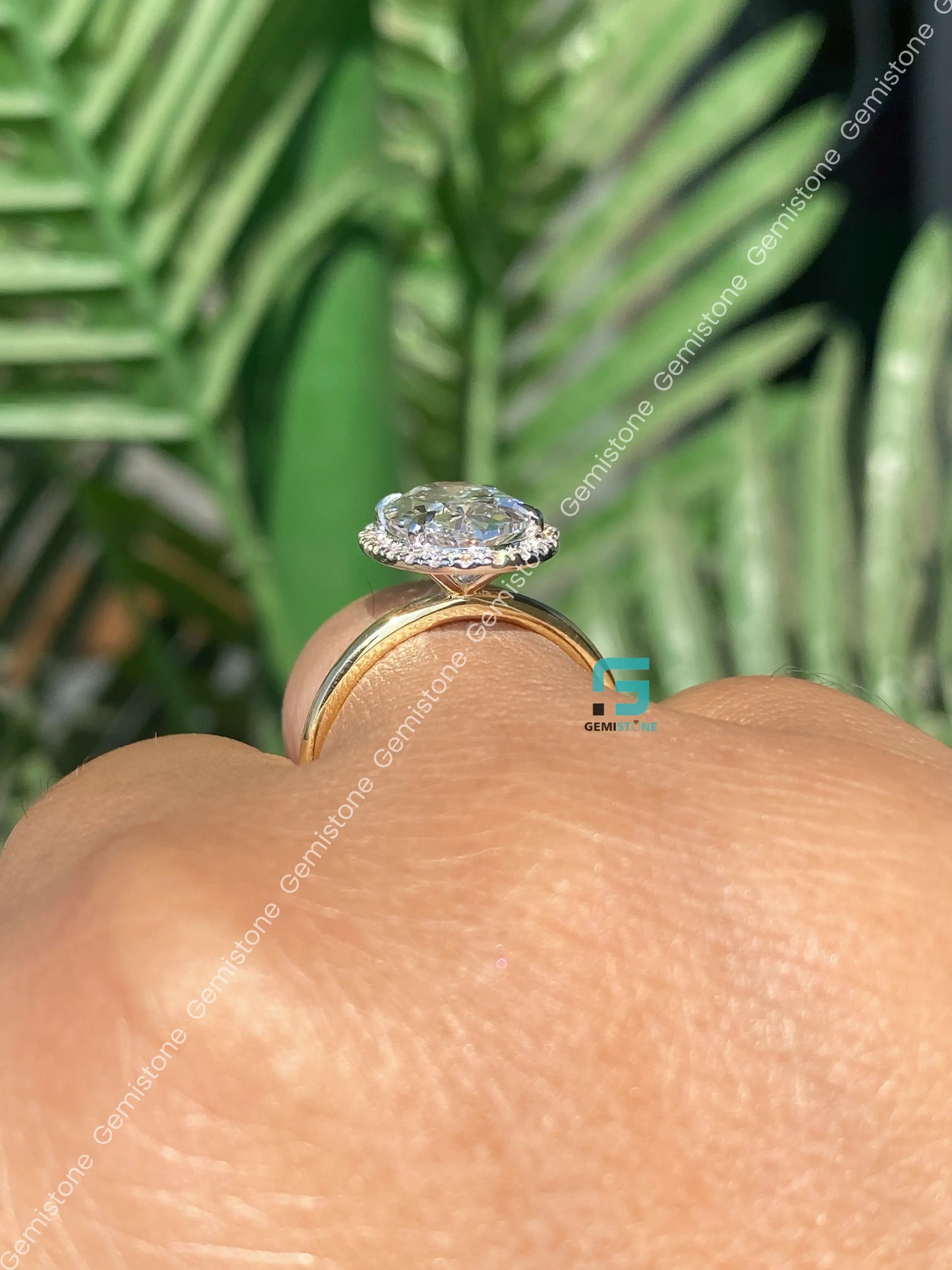 3CT Oval Cut Halo Moissanite Wedding Ring
