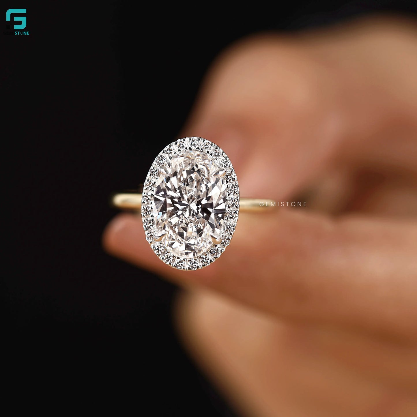 3CT Oval Cut Lab Diamond Halo Ring For Women