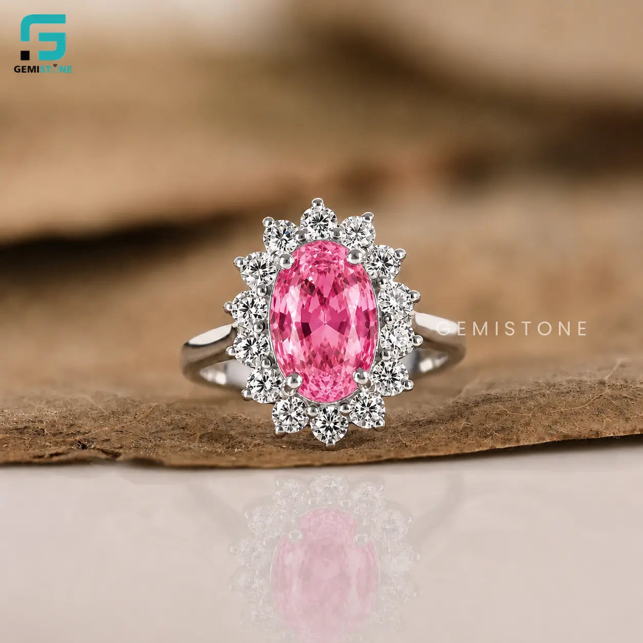 3CT Oval Cut Vivid Pink Lab Grown Diamond Halo Wedding Ring For Women