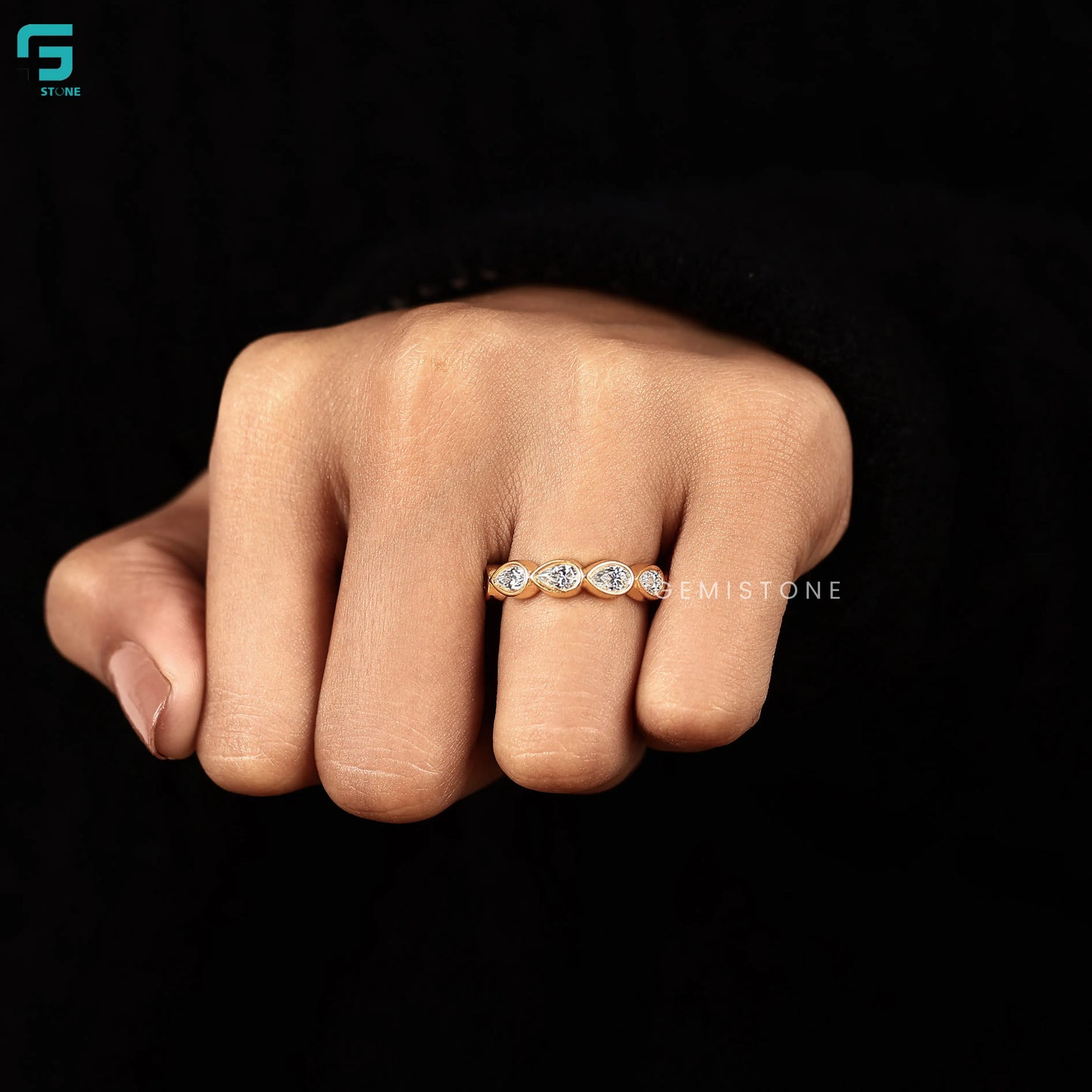 3CT Pear Cut Bezel Set Lab Diamond Full Eternity Band