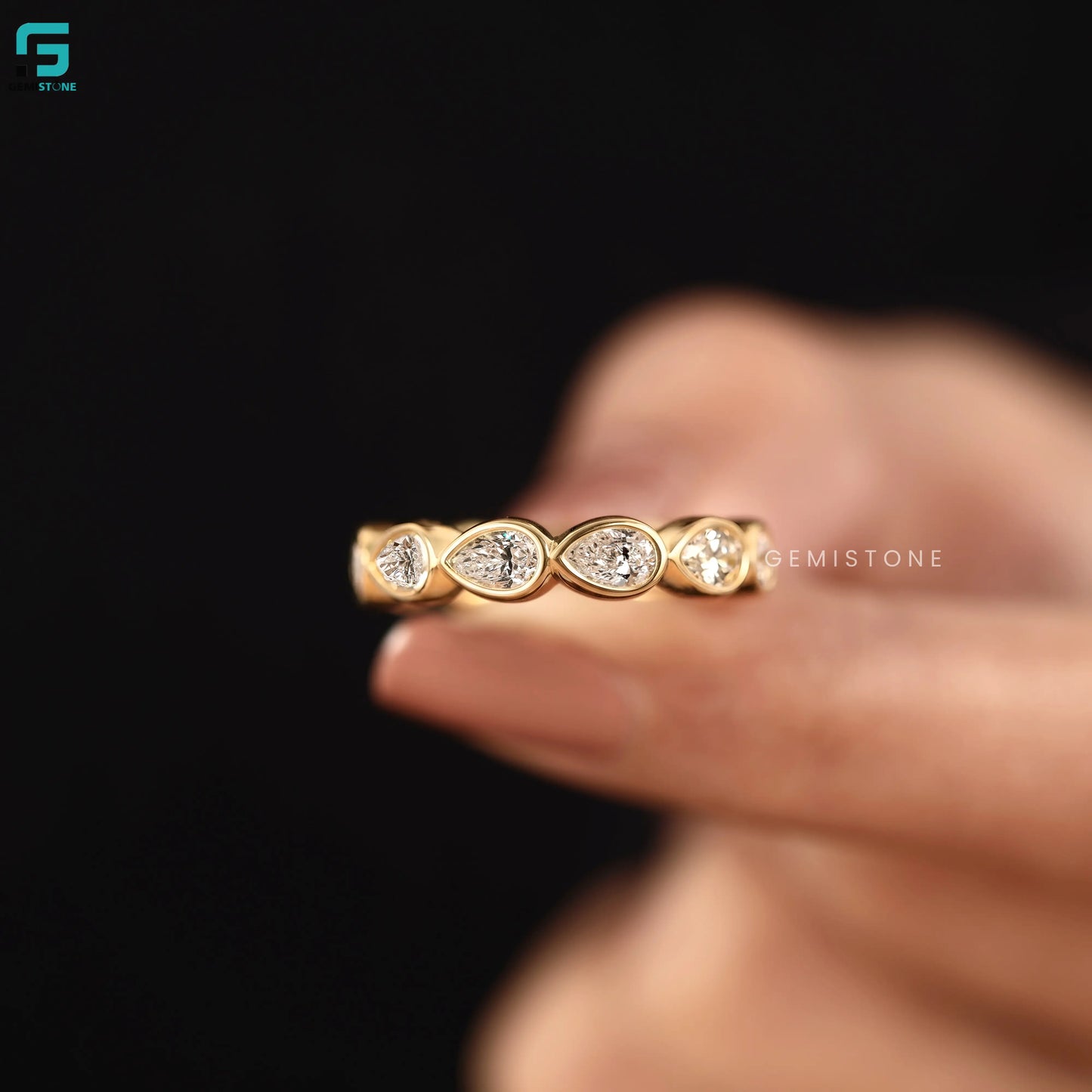 3CT Pear Cut Bezel Set Lab Diamond Full Eternity Band For Women