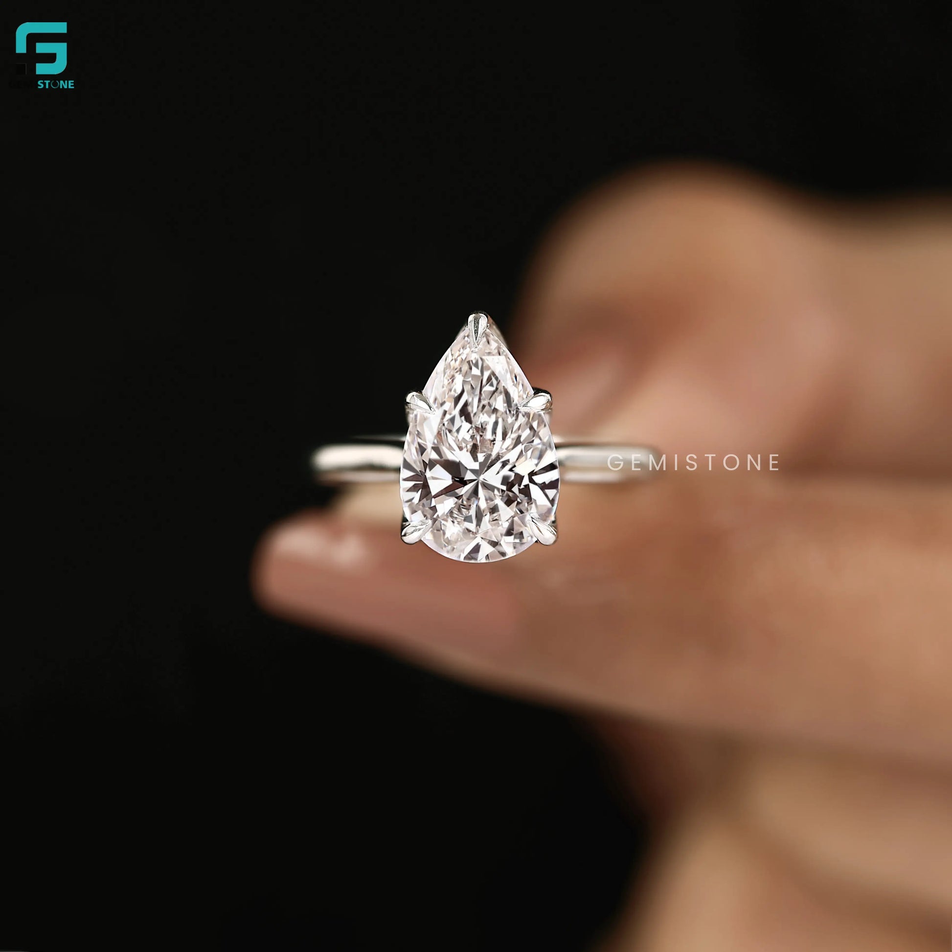 3CT Pear Lab Diamond Pave Bridge Wedding Ring
