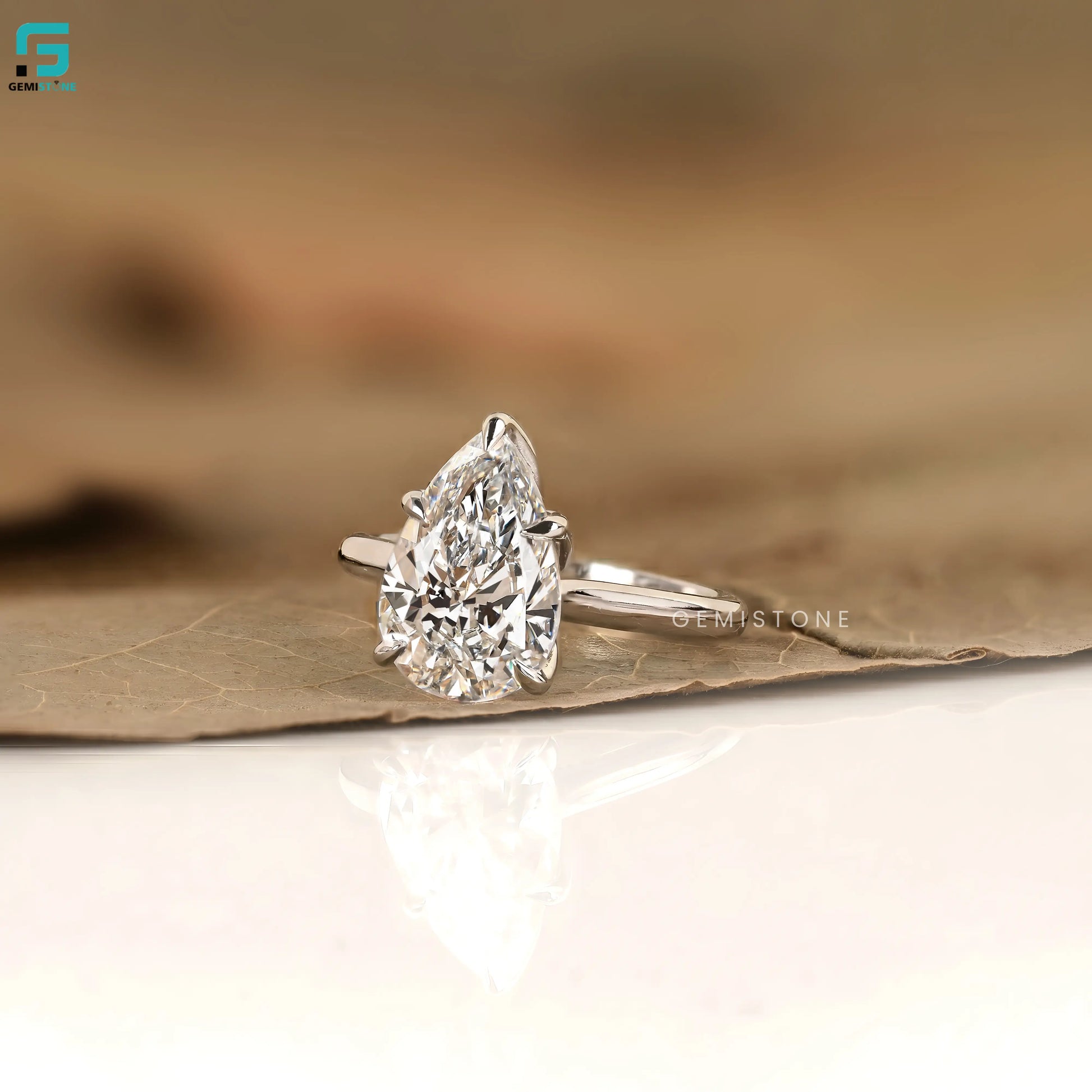 3CT Pear Lab Diamond Tulip Set Annivasary Ring