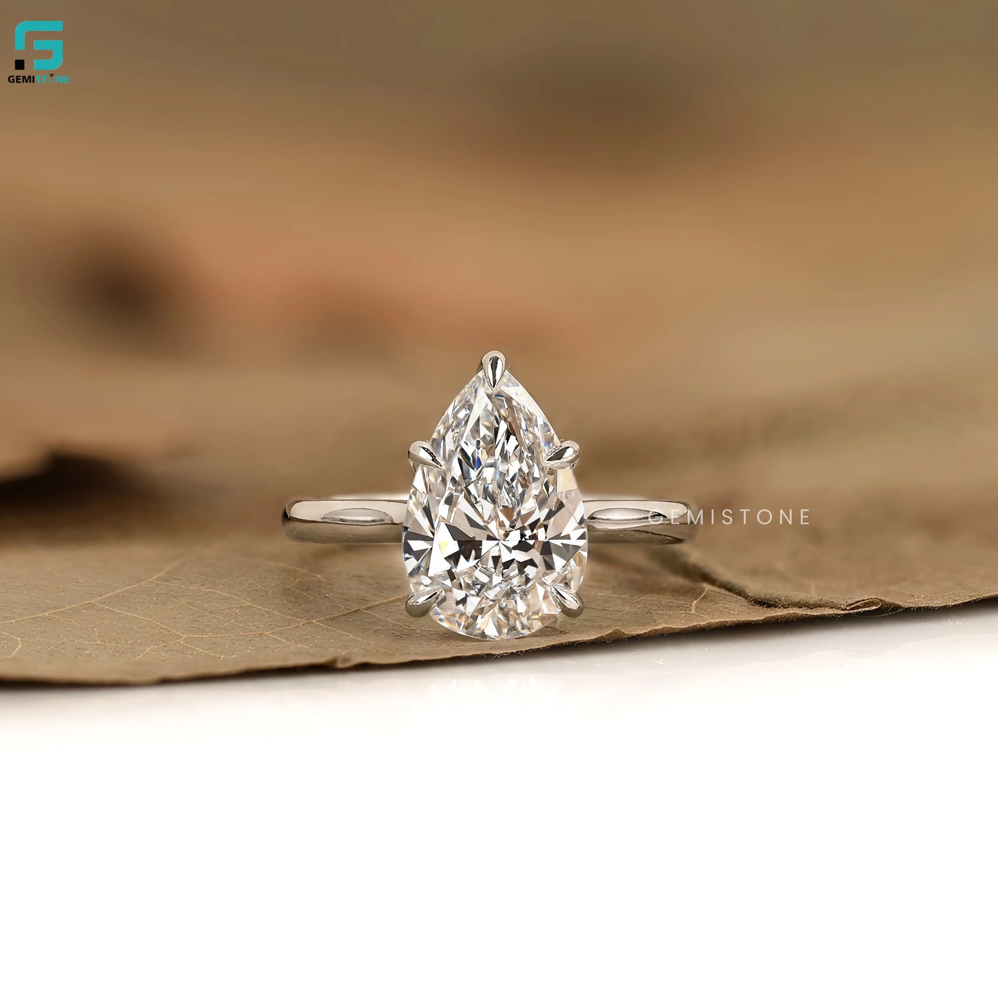 3CT Pear Lab Diamond Tulip Set Wedding Ring