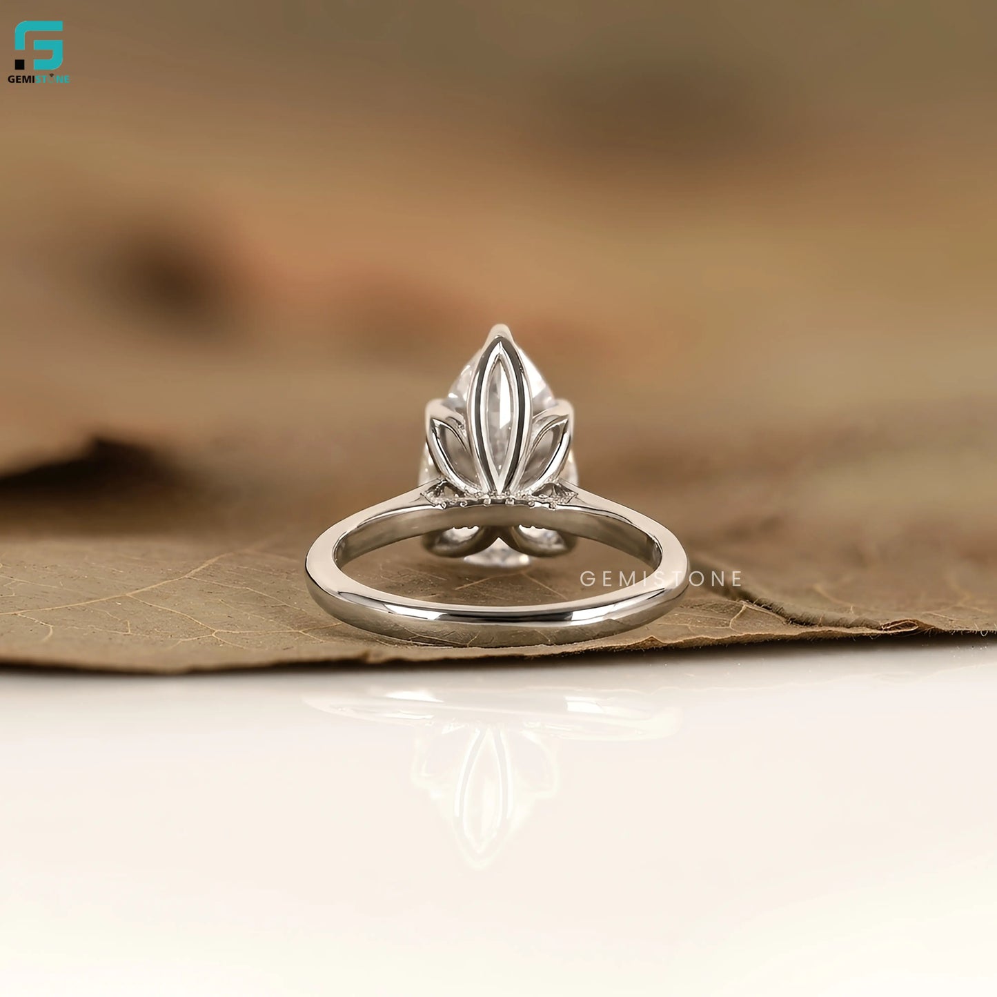 3CT Pear Lab Diamond Tulip Set Wedding Ring For Women