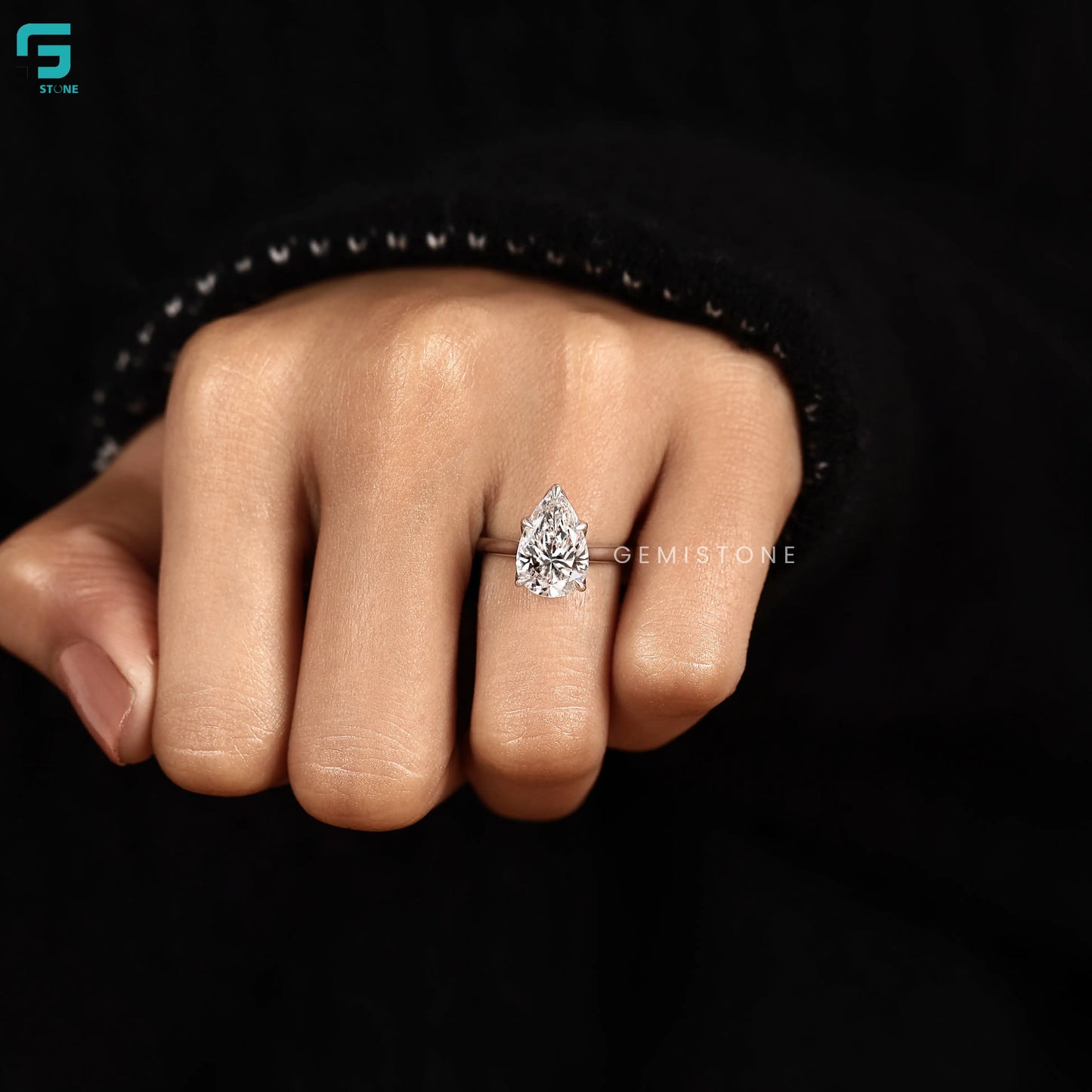 3CT Pear Lab Grown Diamond Pave Bridge Wedding Ring